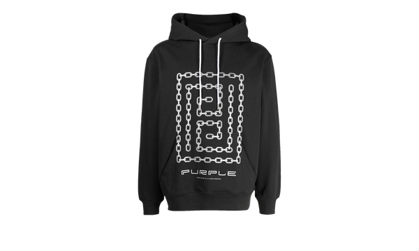 FRENCH TERRY PULLOVER HOODY - MEANDER CHAIN BLACK "Black"