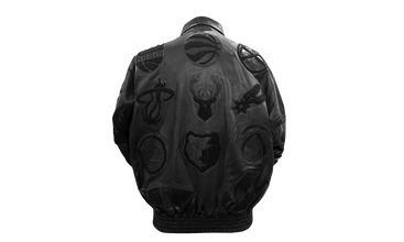 NBA COLLAGE VEGAN LEATHER JACKET Black on Black 