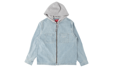 Hooded Stripe Denim Zip Up Sweatshirt 