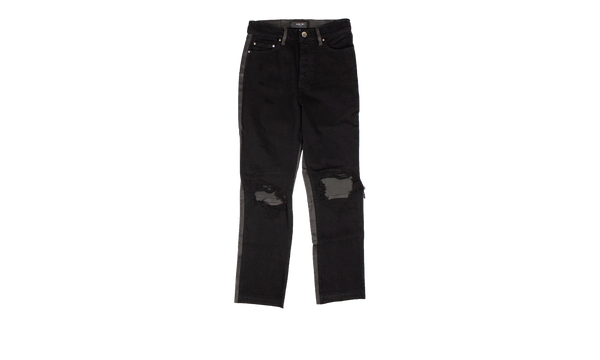 Cropped Straight Leather Denim Pants "Black"