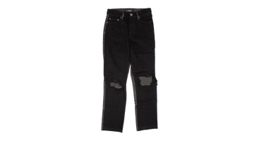 Cropped Straight Leather Denim Pants 