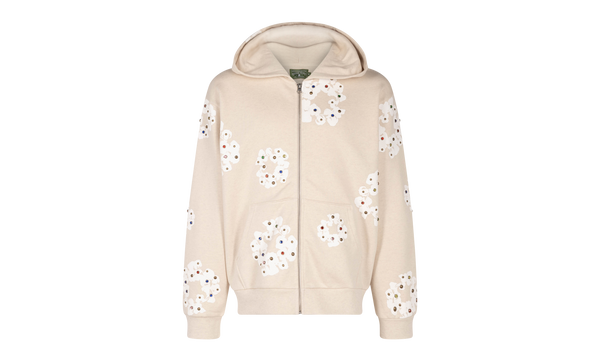 Rhinestone Cotton Wreath Zip Hoodie "Oatmeal"