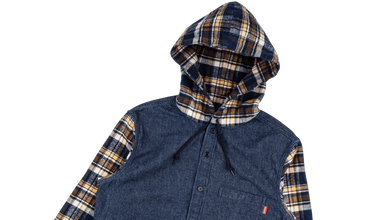 Hooded Plaid Denim Shirt