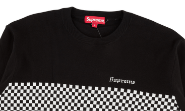 Checkered Panel Crewneck Sweater 