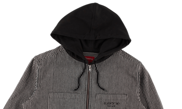 Hooded Stripe Denim Zip Up Sweatshirt 