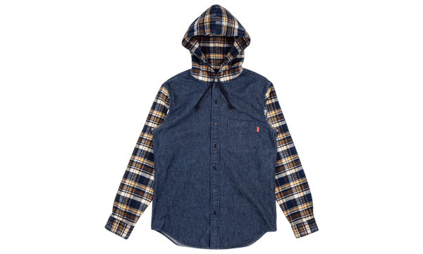 Hooded Plaid Denim Shirt