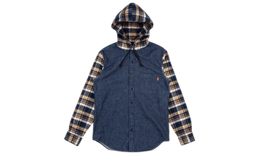 Hooded Plaid Denim Shirt