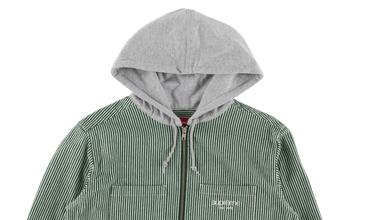 Hooded Stripe Denim Zip Up Sweatshirt 
