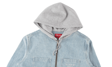 Hooded Stripe Denim Zip Up Sweatshirt 