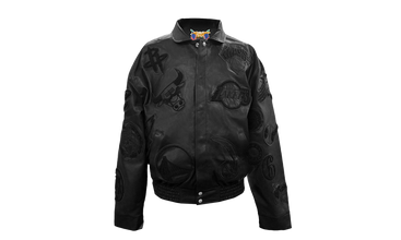 NBA COLLAGE VEGAN LEATHER JACKET Black on Black 