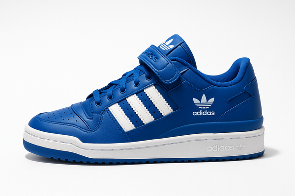 Blue Adidas Forum shoes, right view 1
