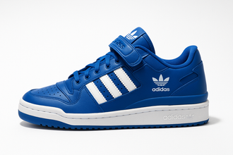 Blue Adidas Forum shoes, right view 1