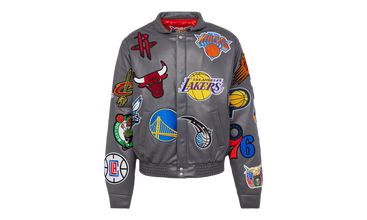 NBA COLLAGE VEGAN LEATHER JACKET Grey 