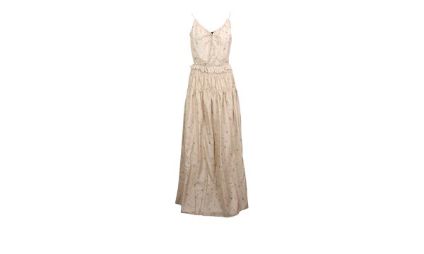 Cotton Floral Design Voile Maxi Dress "Nude"