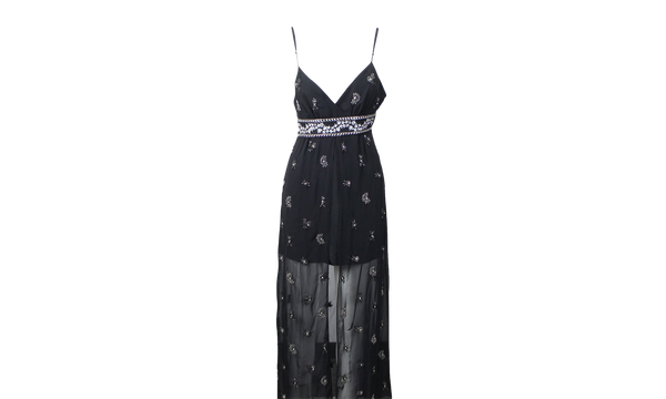 Embellished Silk Chiffon Midi Dress "Black"