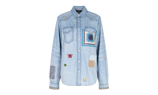 Crochet And Patch Denim Shirt "Blue"