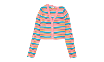CROPPED STRIPED RIB CARDIGAN 