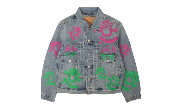 Bstroy Tears Type-2 Light Wash Denim Trucker Jacket "Pink / Green"