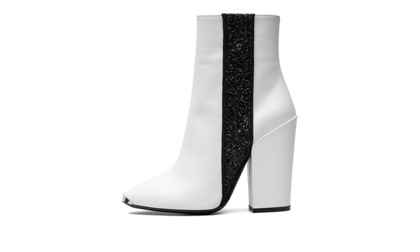 Glitter Stripe Round Toe Boots "White"