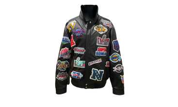 LIMITED EDITION HISTORY OF SUPER BOWL COLLAGE FULL LEATHER JACKET 