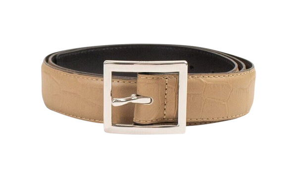 Beige Embossed Croc Buckle Belt "Beige"