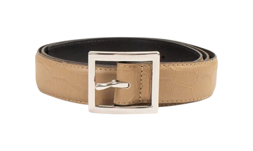 Beige Embossed Croc Buckle Belt 