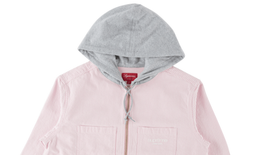 Hooded Stripe Denim Zip Up Sweatshirt 