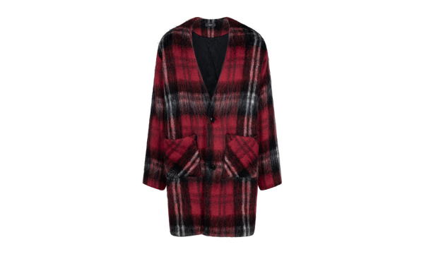 Plaid Mohair Blend Cardigan Coat "Black And Red"