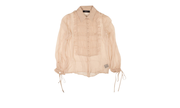 Crinkle Chiffon Tuxedo Shirt "Nude"